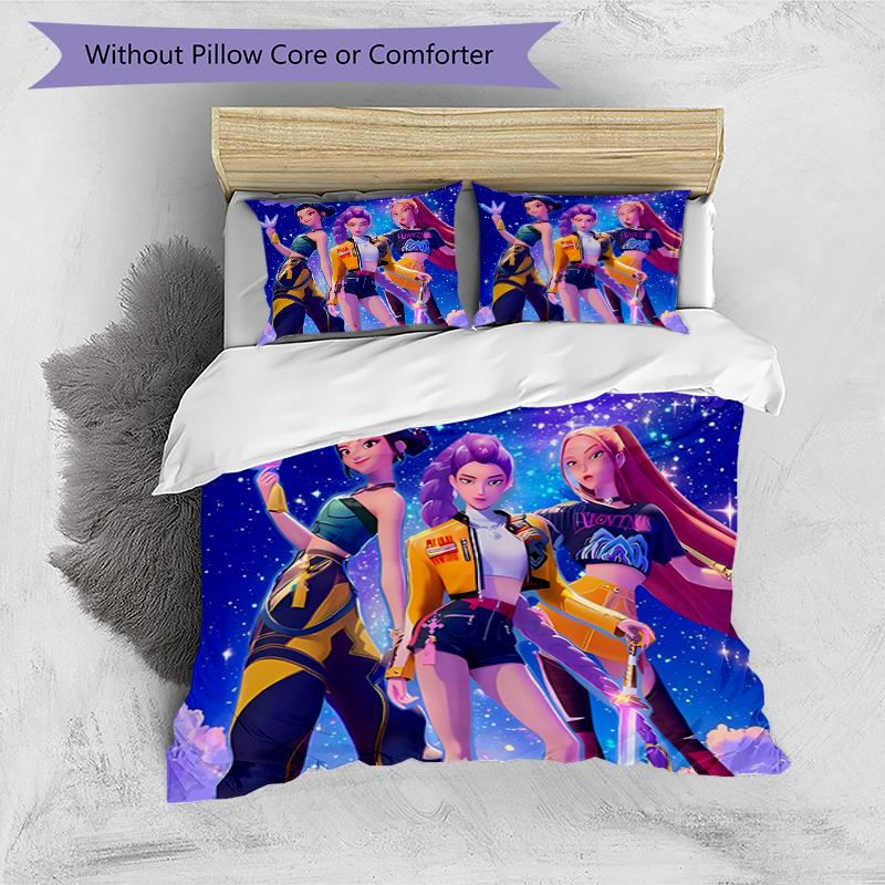 3pcs Kpop Hunter1 pattern bedding set duvet cover set includes duvet cover &pillowcases, perfect all season bedroom decoration & gift