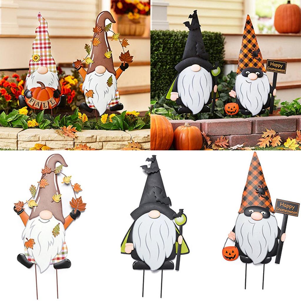 Halloween Autumn Metal Gnome Garden Stake Decorative, Garden Patio Backyard Ornaments
