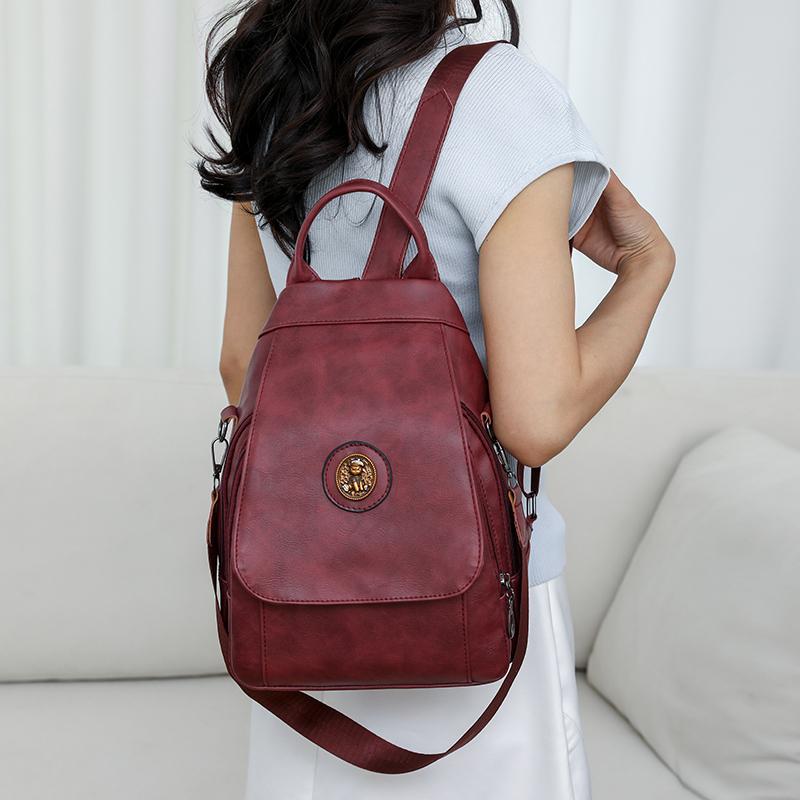 Soft Leather Backpack Women's Commuter Backpack Flip Multi-Functional Shoulder Bag