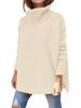 Women's Oversized High Neck Sweater Mid Length Batwing Sleeves Split Hem Waist Tied Pullover Luxurious Relaxed-fit Slimming and Versatile Top