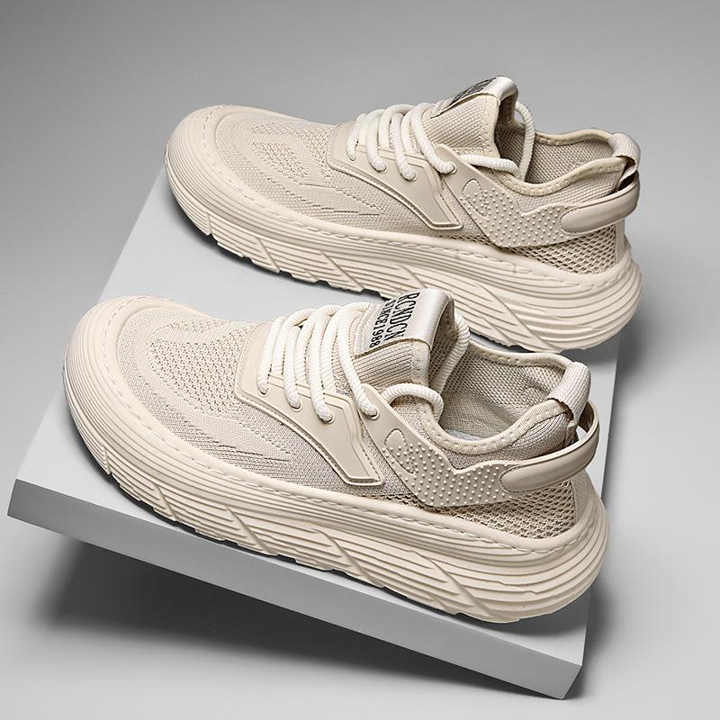 

2024 Flying weaving breathable summer thick-soled heightening men s sports shoes daily casual running lace-up versatile men s shoes 44