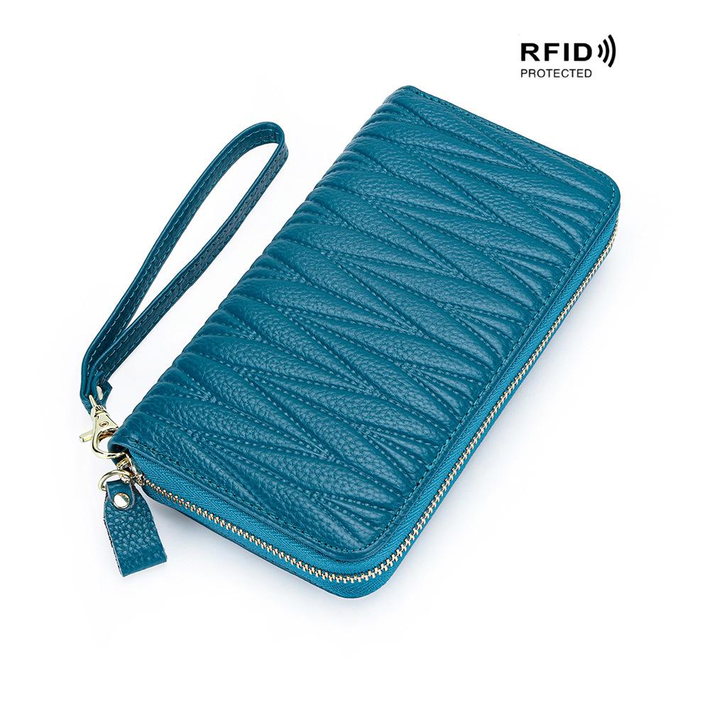 Leather Women's RFID Wallet Long Zipper Handbag Wallet Multi-card Position Card Bag Anti-degaussing Large Capacity Soft Cowhide