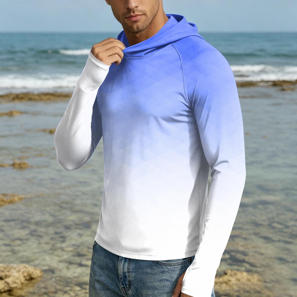 Herren UPF50+ Sonnenschutz Hoodie Langarm Schnelltrocknend Leicht Atmungsaktiv Sportshirt für Outdoor-Aktivitäten