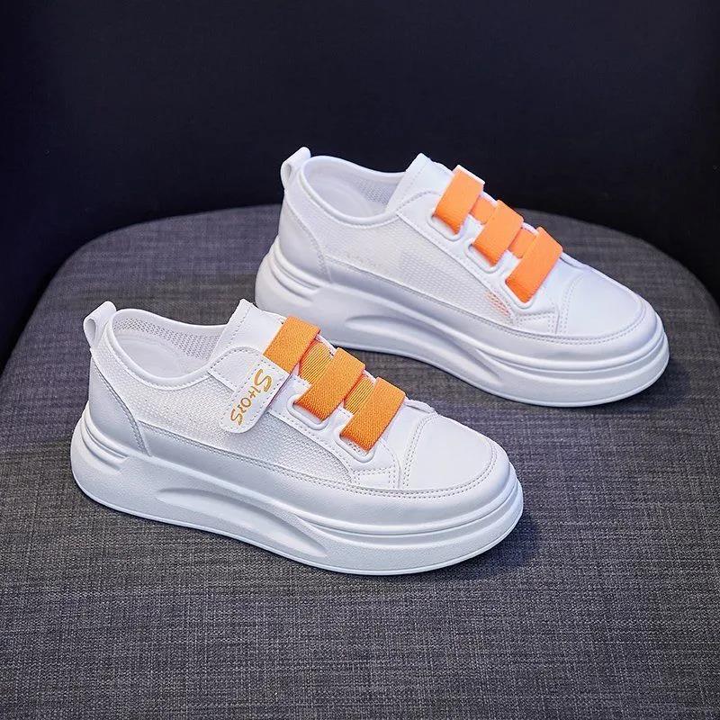Mesh Leather Small White Shoes Women Thin Summer Hook&loop Street Fashion Shoes Women Thick-soled Sneakers