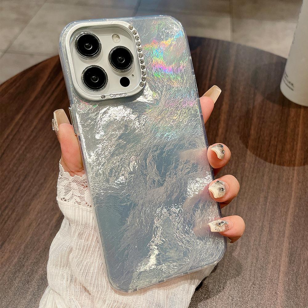 Colorful Iceberg tin foil pattern rugged phone case for iPhone 15 14 13 12 11 Pro Max diamond lens frame shockproof hard cover