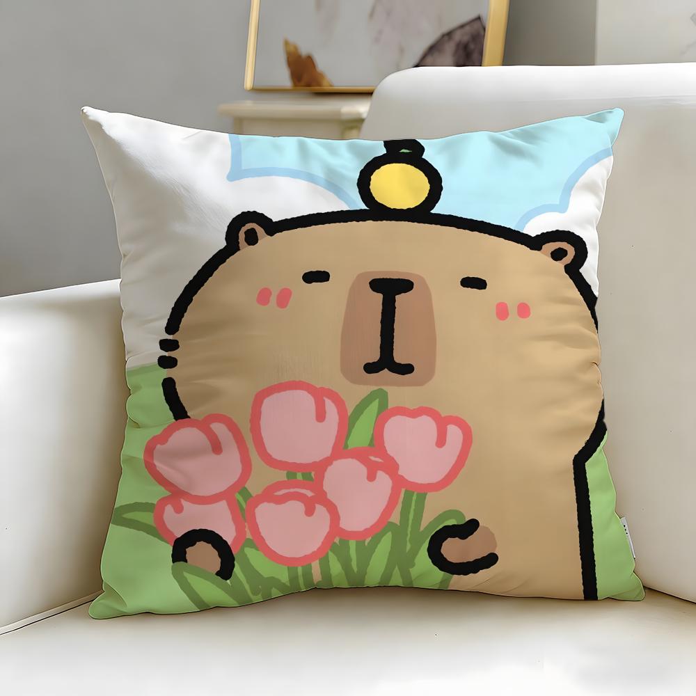 classic animal Capybara Cushion Cover Soft & Easy-Wash Pillow Case – Versatile for Couch, Bed, Travel and Office
