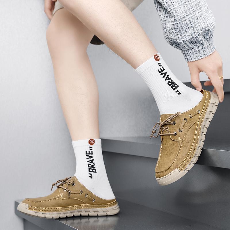 Men's Summer New Large Size Slip-On Driving Shoes Outdoor Genuine Leather Breathable Rubber Sole Square Toe Bean Bean Shoes