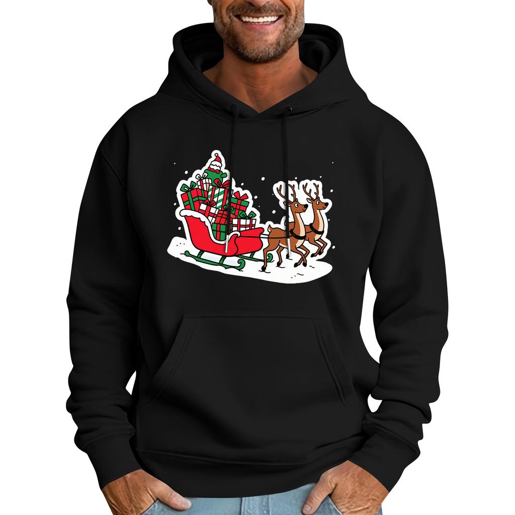 Men's Casual Sports Hooded Pocket Christmas Print Long Sleeve Sweatshirt