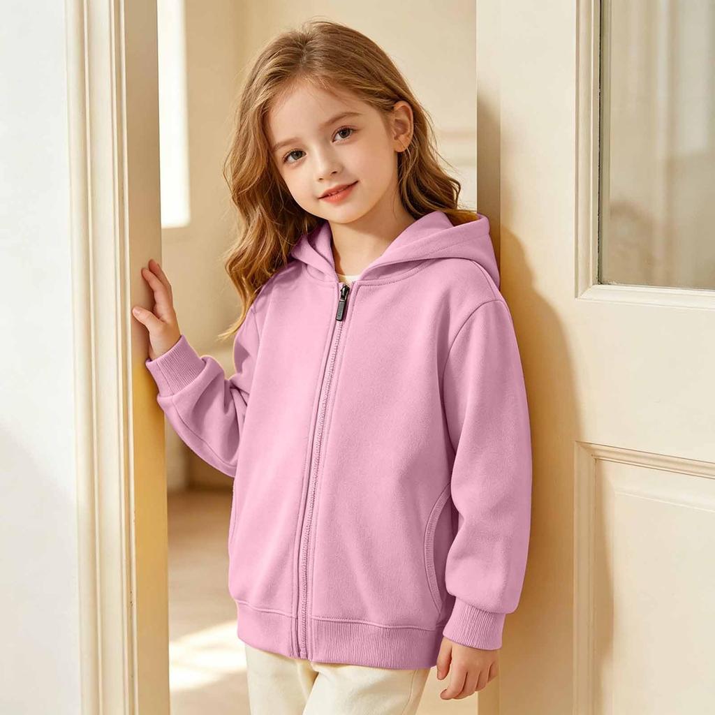 Kids Zip-Up Hoodie for Boys and Girls, Color Long Sleeve Casual Top
