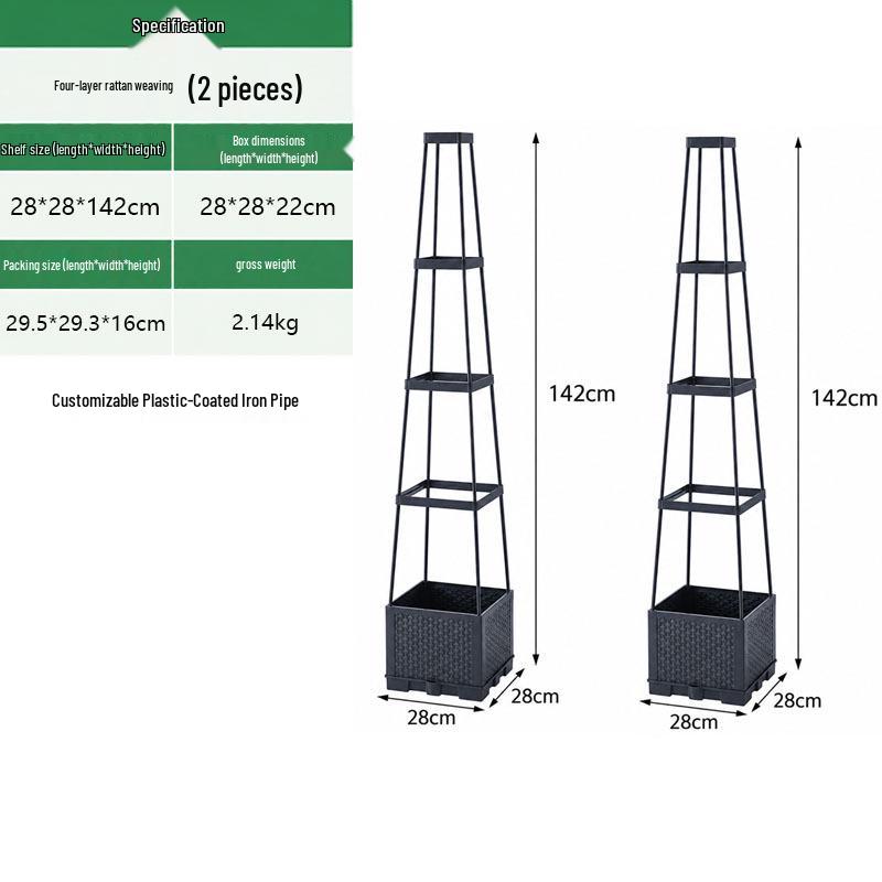 Balcony and Rooftop Vegetable Planting Box with Tomato Cage: Durable Plastic Flower Pot Container for Home Gardening.