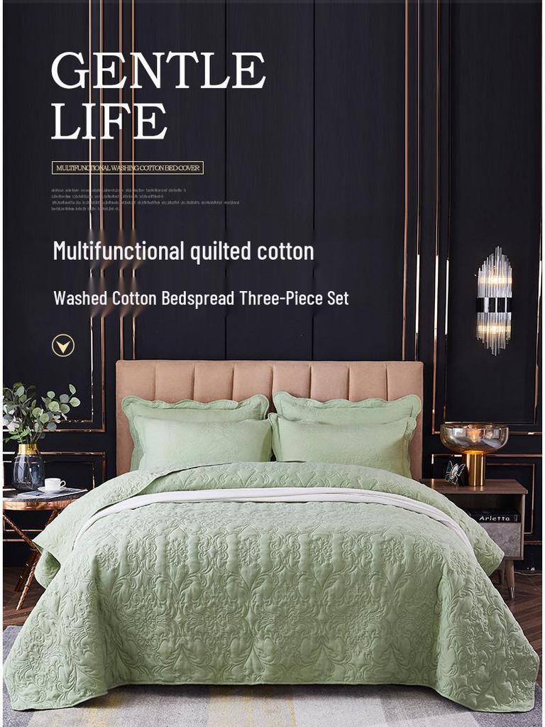 Washable Quilted Cotton Bedspread 3-Piece Set with Cotton-Filled Design