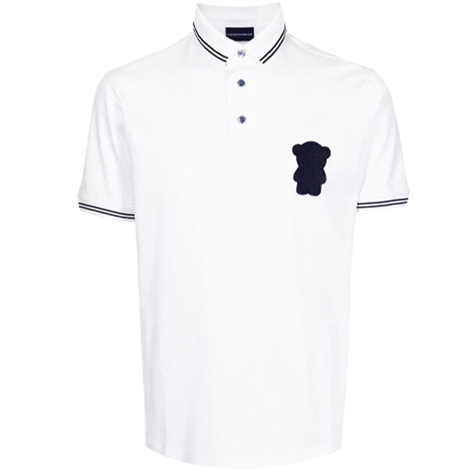 Emporio Armani Logo Embroidered Striped Short Sleeve Polo Shirt Men tops White 3K1FC2-1JTUZ-0101 M