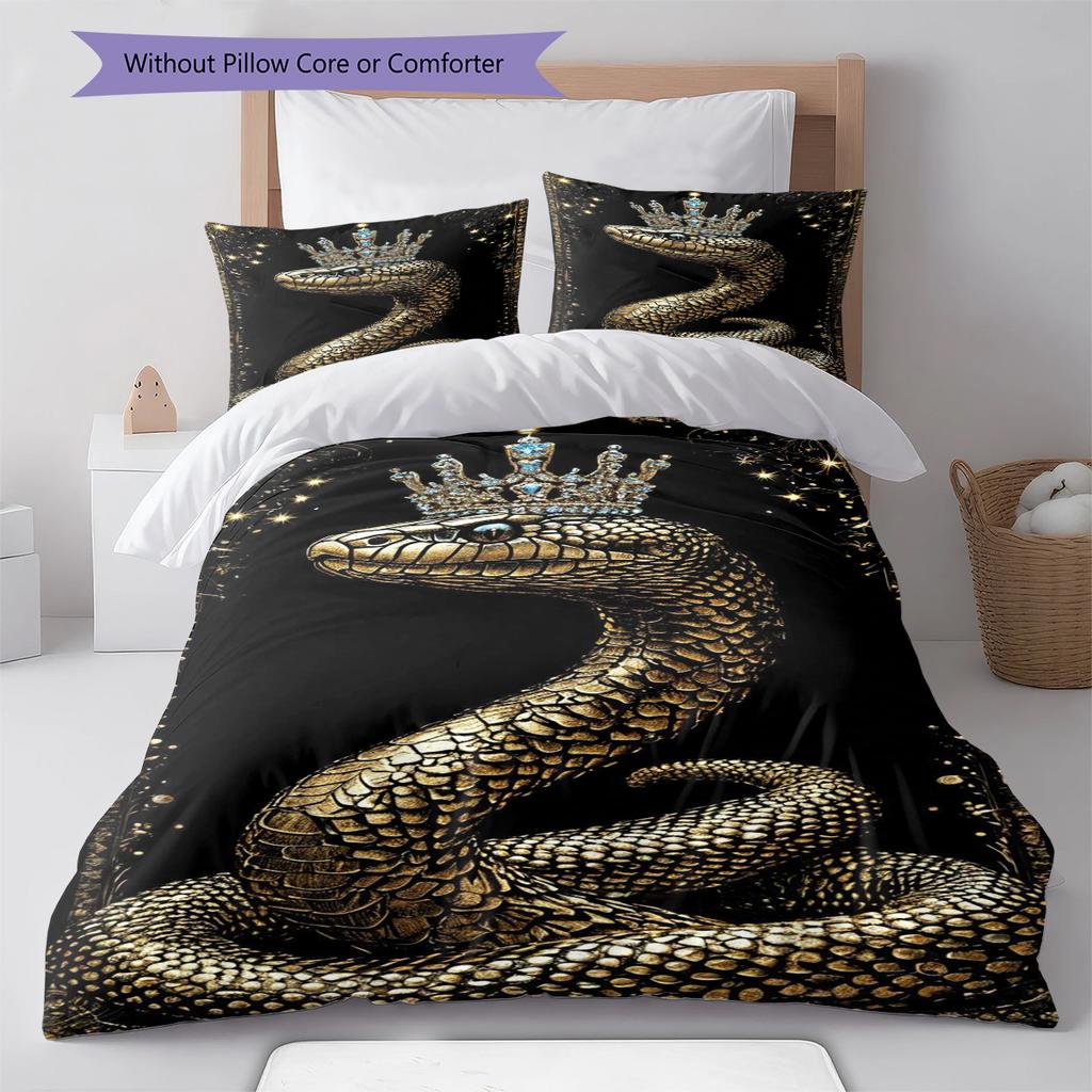 Snake and Skull Pattern Bedding Quilt Set Quilt Cover Pillowcase Home Decoration Gift (1 * Duvet Cover + 2 * Pillowcase, Without Core)