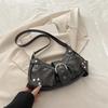 Vintage Y2k Rivet Belt Design Women Pu Shoulder Bags Solid Color Ladies Crossbody Bag Casual Female Hobos Handbags Purse