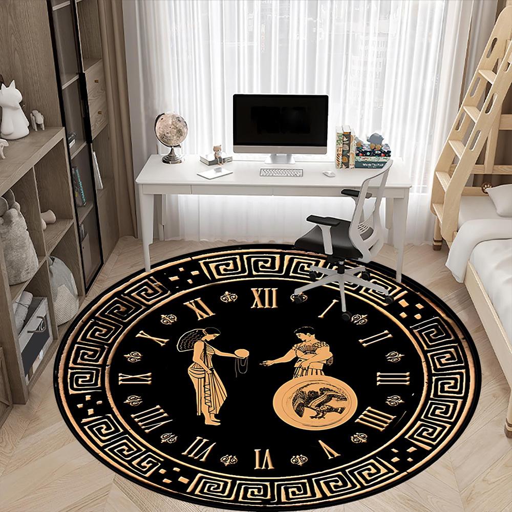 1PC Clock Ancient Pattern Office Round Area Rug, Mat Suitable For Office, Under Office Chairs Bedroom Living Room Home Decor, Room Deco