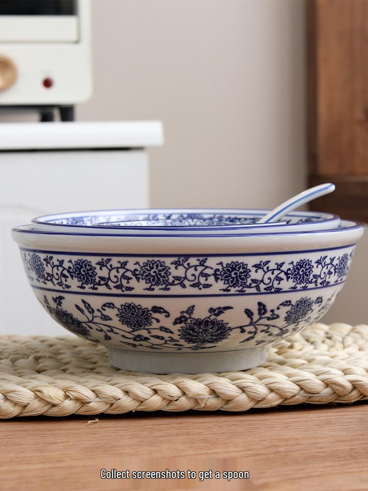 Seven-Inch Blue and White Chinese Porcelain Noodle Bowl - Anti-Scalding, Thickened Ceramic for Beef or Cold Noodles
