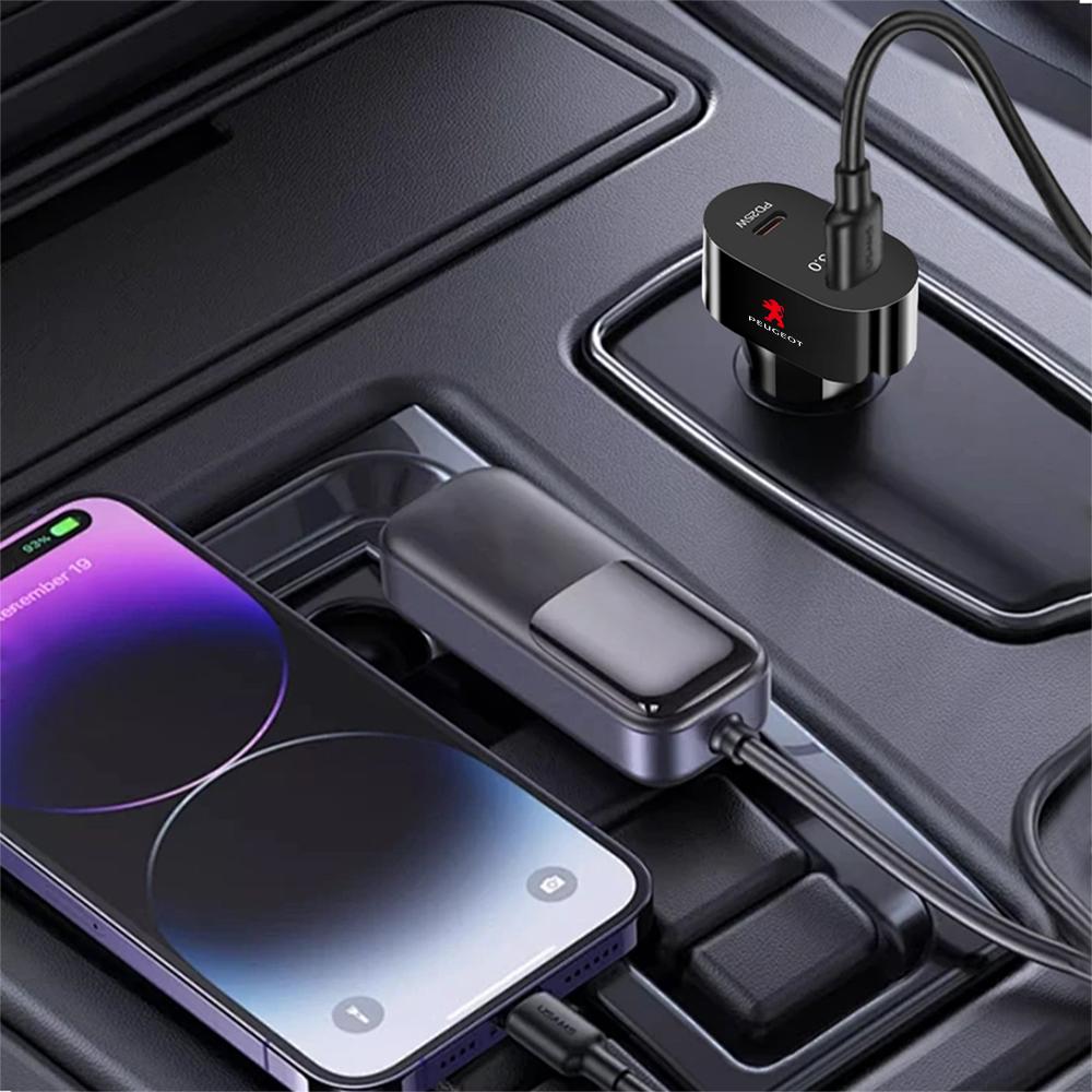 1Pc Car Charger Mini Dual USB Socket Adapter fast charging Car accessories For Peugeot 206 307 w 301 308 3008 207 208 407 408 2008
