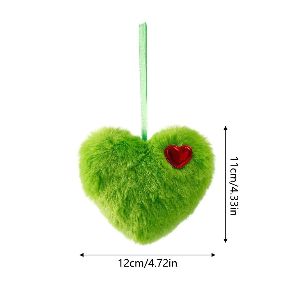 6pcs Colorful Fluffy Heart Christmas Balls Ornaments Handmade Bag Charms Green Furry Elf Balls Pendant with Red Hearts