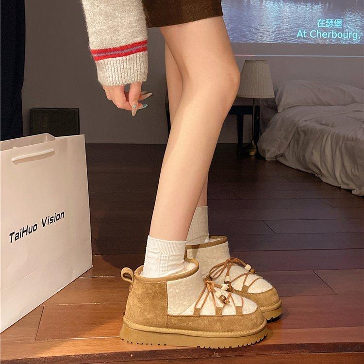 Fried chicken versatile [gingerbread house small heater] thick-soled velvet snow boots winter one-pedal cotton shoes shoes women