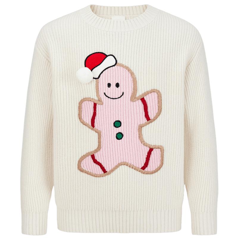маленькая MO&Co. Детский рождественский шерстяной пуловер Пряничный человечек 160