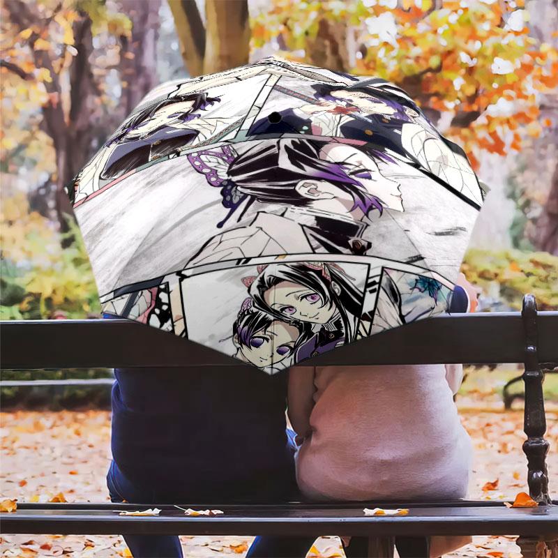 1 PC Automatic Folding Umbrella - Demon Slayer Kimetsu No Yaiba Pattern Portable Foldable Design With 8 Ribs Christmas Birthday Gifts