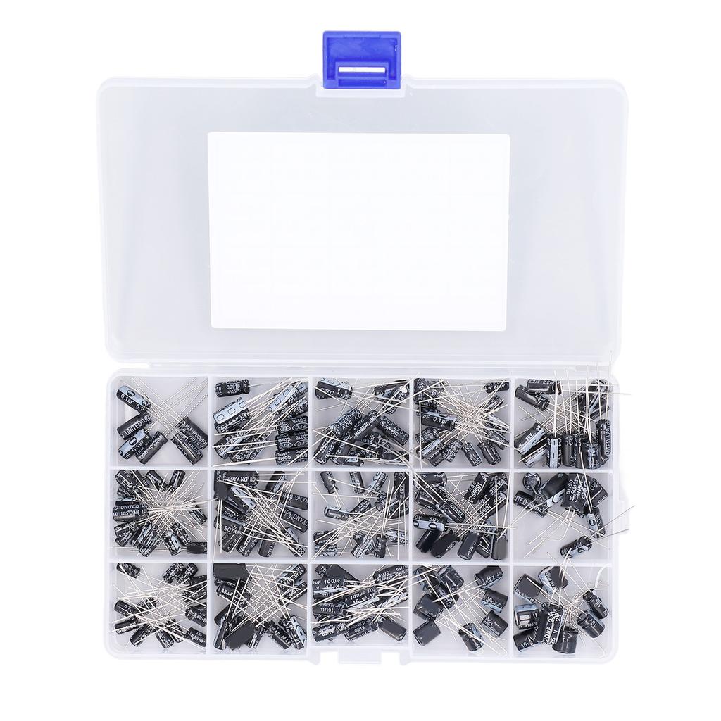 215Pcs Electrolytic Capacitor 0.1uF‑330uF Aluminium 15 Value Assortment Kit for Radio TV