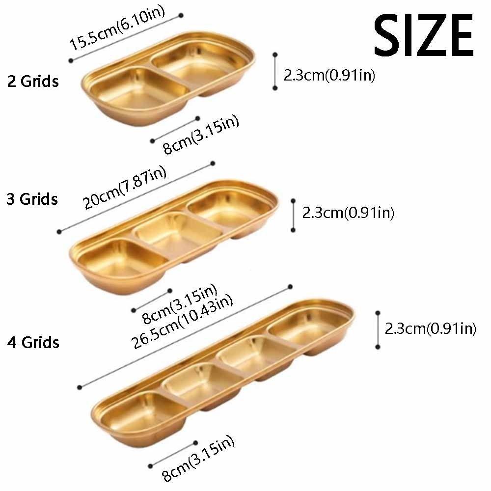 2Pcs 2/3/4 Grid Seasoning Dish Stainless Steel Sauce Plate  Restaurant Use