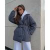 Winter New Thickened Lapel Waist-Tight Cotton Coat Women Slim Fit Solid Color Warm Padded Jacket Outerwear