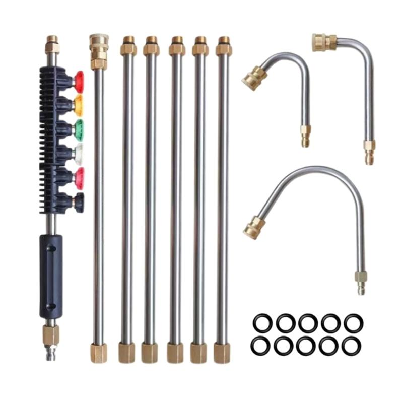 10pcs High Pressure Washer Extension Wand with 6 Adjustable Nozzles Curved Rods Stainless Steel Water Guns Wands 1