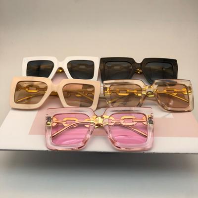 Box Chain Sunglasses Large Frame Sunglasses Women'S Premium Square Uv-Proof Glasses