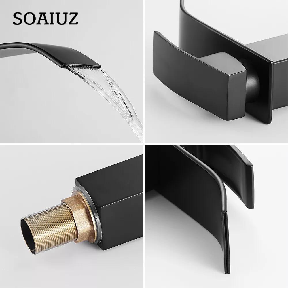 Black Waterfall Basin Sink Faucet Tall Bathroom Mixer Tap Wide Spout Vessel Sink Fauet Hot Cold Water Tap