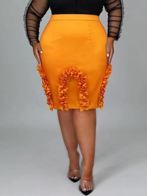Gonne con volant arancioni per donna Elegante matita patchwork vita alta elasticizzata mini festa serale celebrità grandi dimensioni nuovo caldo