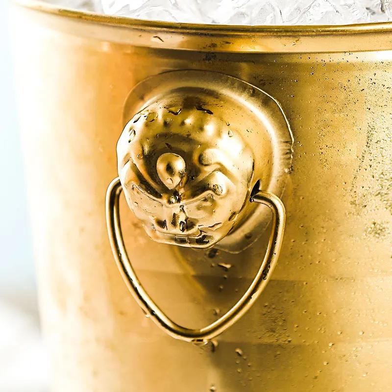 Gold Golden Thick Tiger Head Stainless Steel Ice Punch Bucket Wine Beer Cooler Champagne Cooler Party KTV Double Ear Ice Bucket