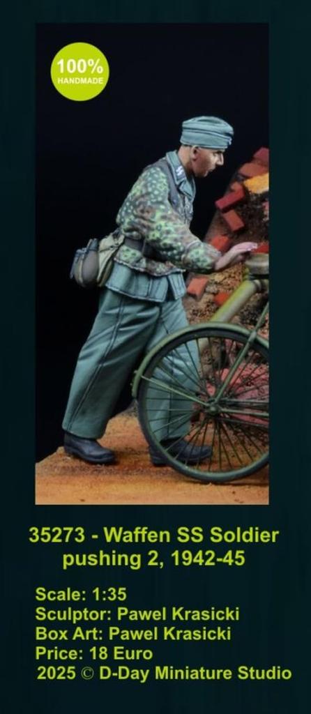 D-Day Miniatures 1/35 Scale WW2 German Waffen-SS Soldier Pushing a Car #2 1942-45 Resin Kit DD35273 (Person)