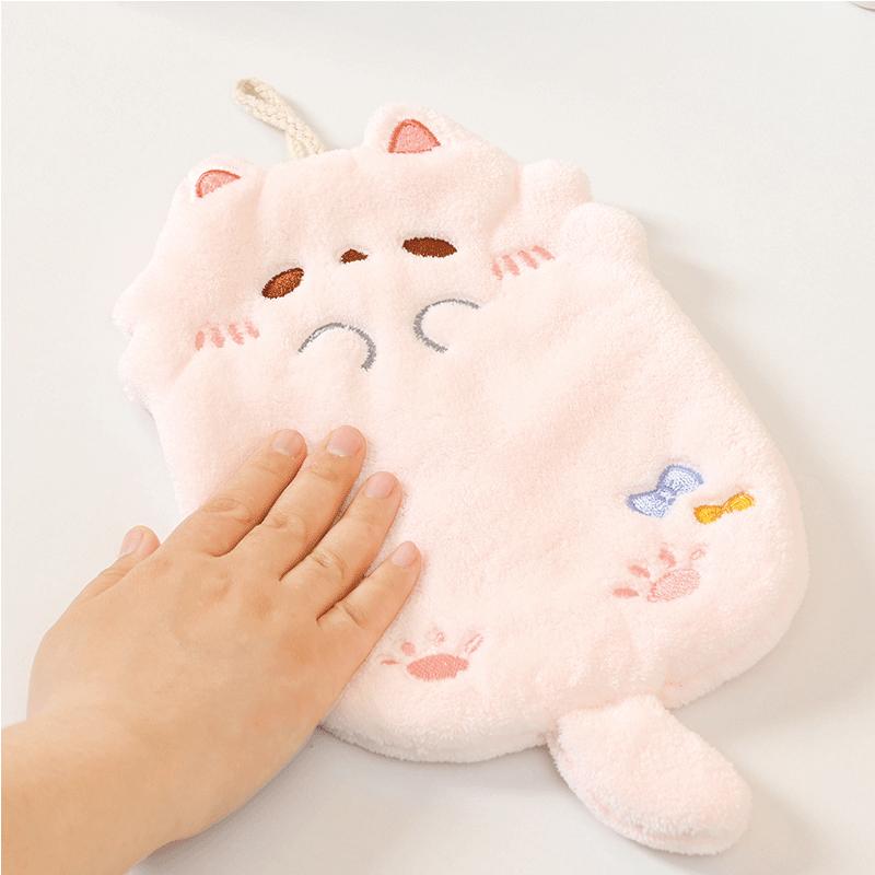 Cute Cartoon Cat Hanging Hand Towel Coral Fleece Non-shedding Thick Cloth High Appearance Level Kitchen Bathroom Absorbent Towel