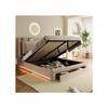 140*200, Lit Hydraulique, Tiroirs 2 En 1 Au Bout Du Lit, Bandes Lumineuses LED Des Deux Côtés Du Lit, Matelas Non Inclus, Beige