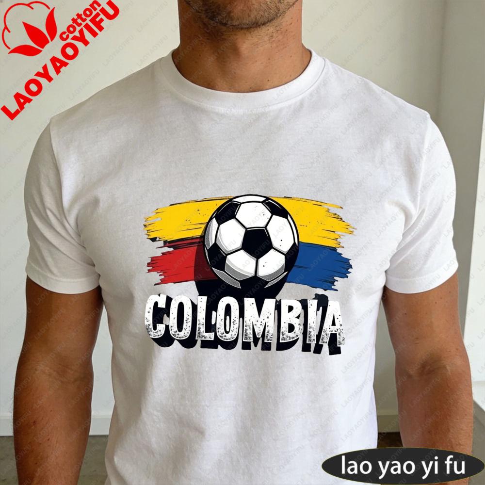 Colombia Soccer Ball Flag Tshirt Creative Design Unisex Summer Cotton Tshirt Soccer Party Supplies Casual Daily Life Unisex Wear