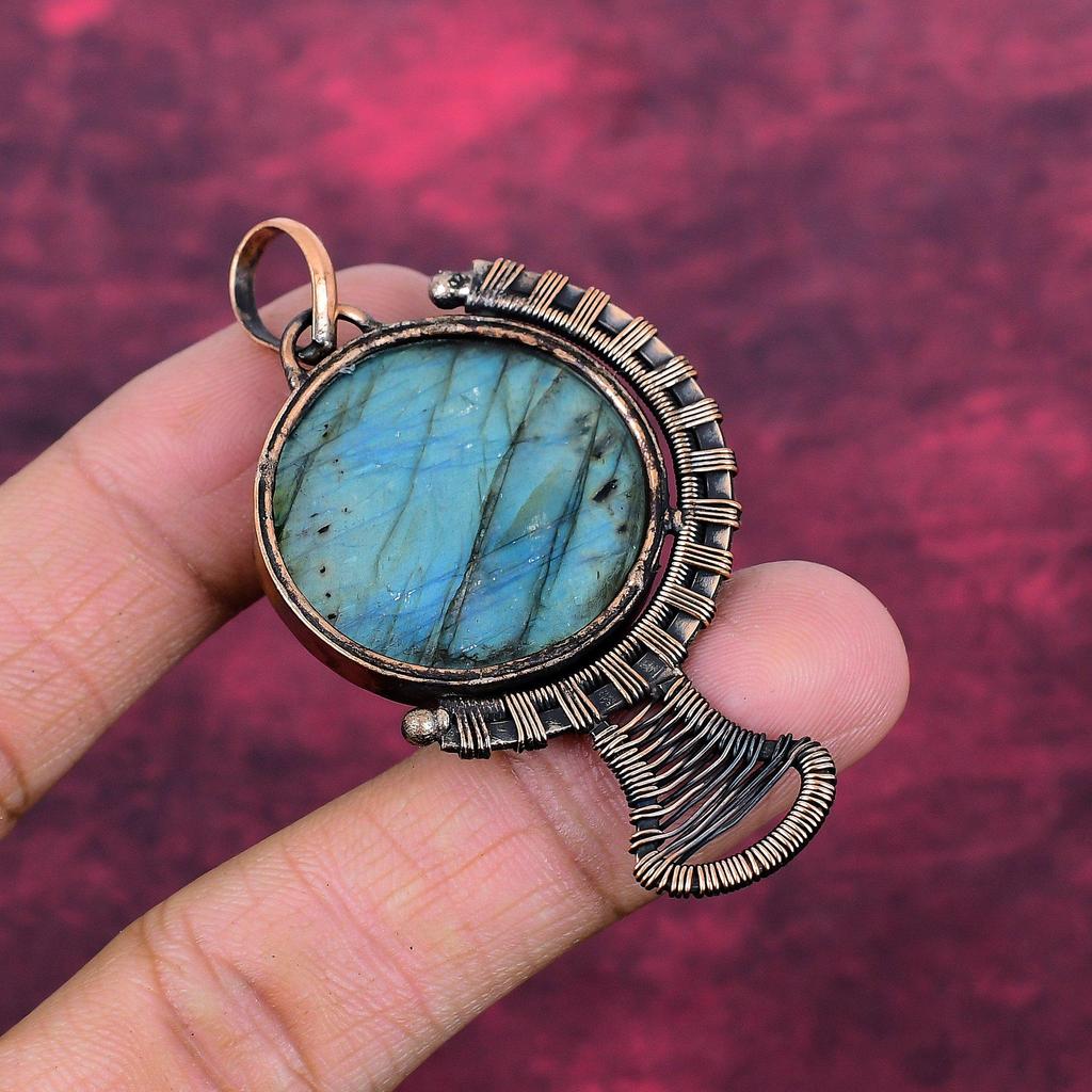 Labradorite Gemstone Pendant Copper Wire Wrapped Jewelry Handmade Unique Pendant