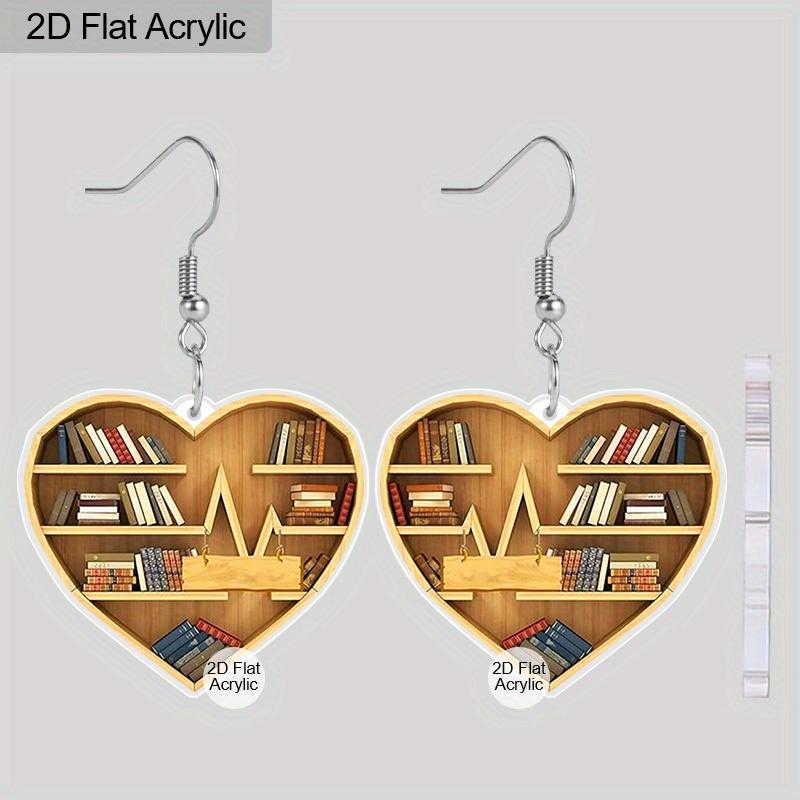 2D Flat Bookshelf Dangle Earrings, Lightweight Acrylic Material,Ideal for Women, Perfect As Party Gifts, Jewelry, and Teacher's Day Gifts.