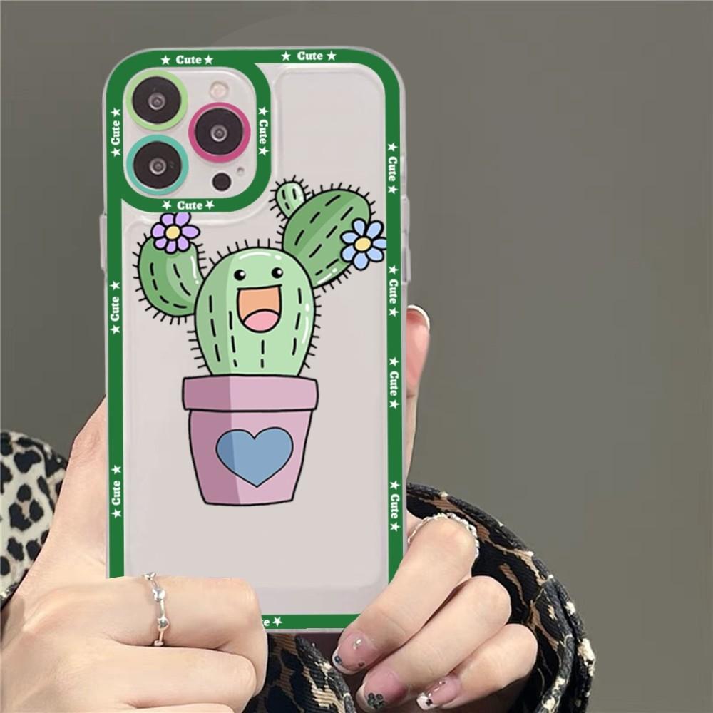 Cartoon Art Summer Cactus Phone Case For Samsung S 20 21 22 23 Lite Plus Ultra Clear Mobile Cover Funda