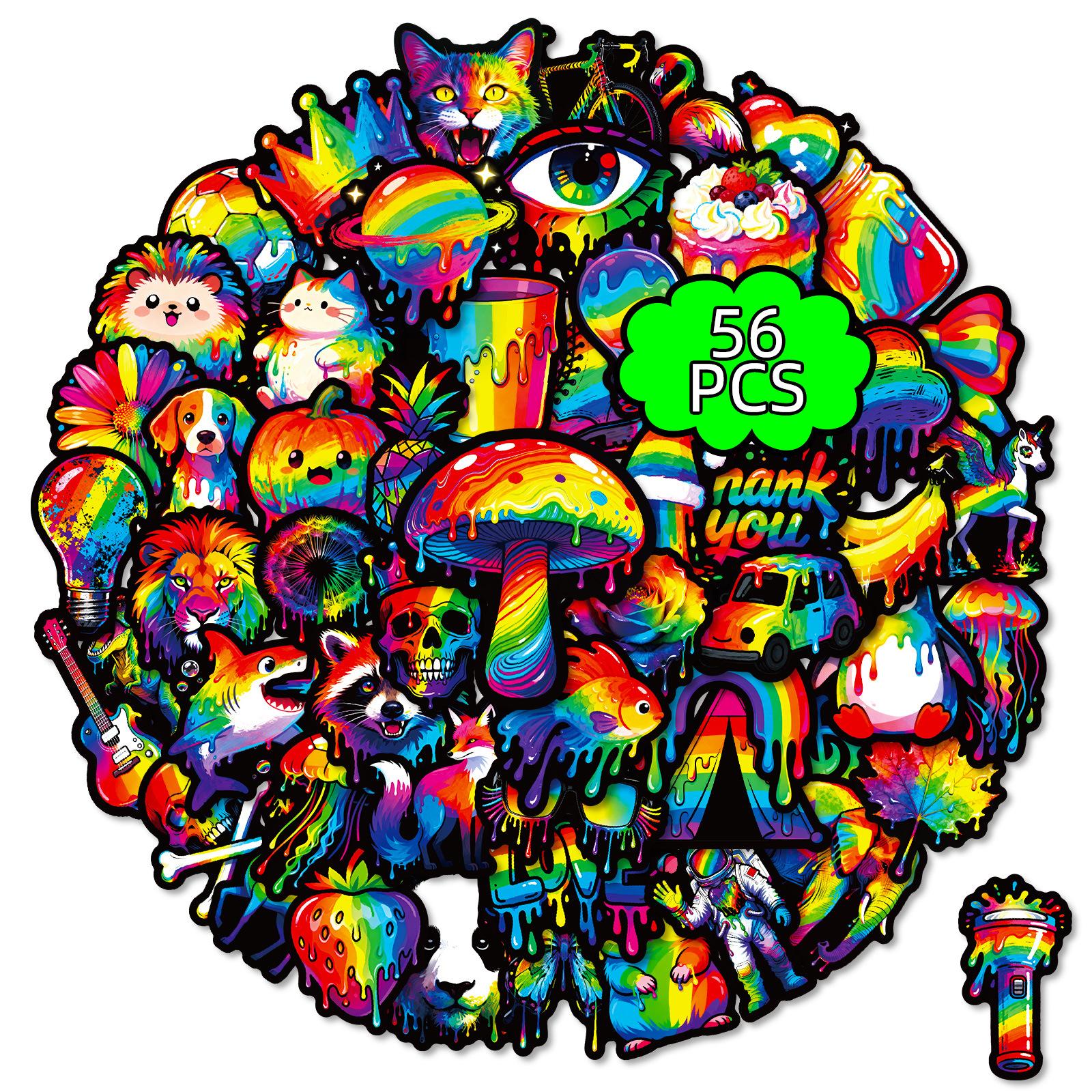 

56 Rainbow Ink Splashing Style Creative Sticker Set Tide Cool Animal Elements Hand Account Decoration Diy Personalized Material Stickers