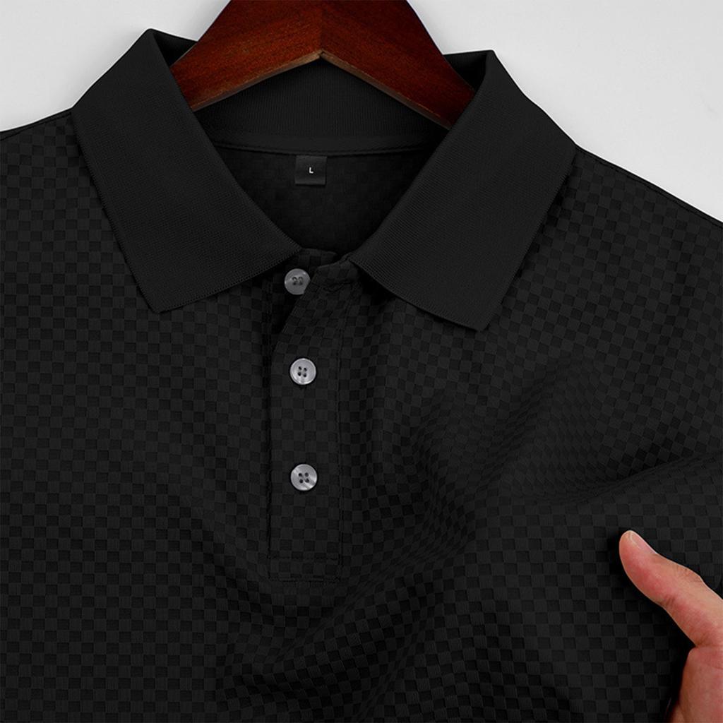 Men's Short Sleeve Polo Shirt with Textured Pattern Classic Fit Button Down Collar Lightweight Casual Top
