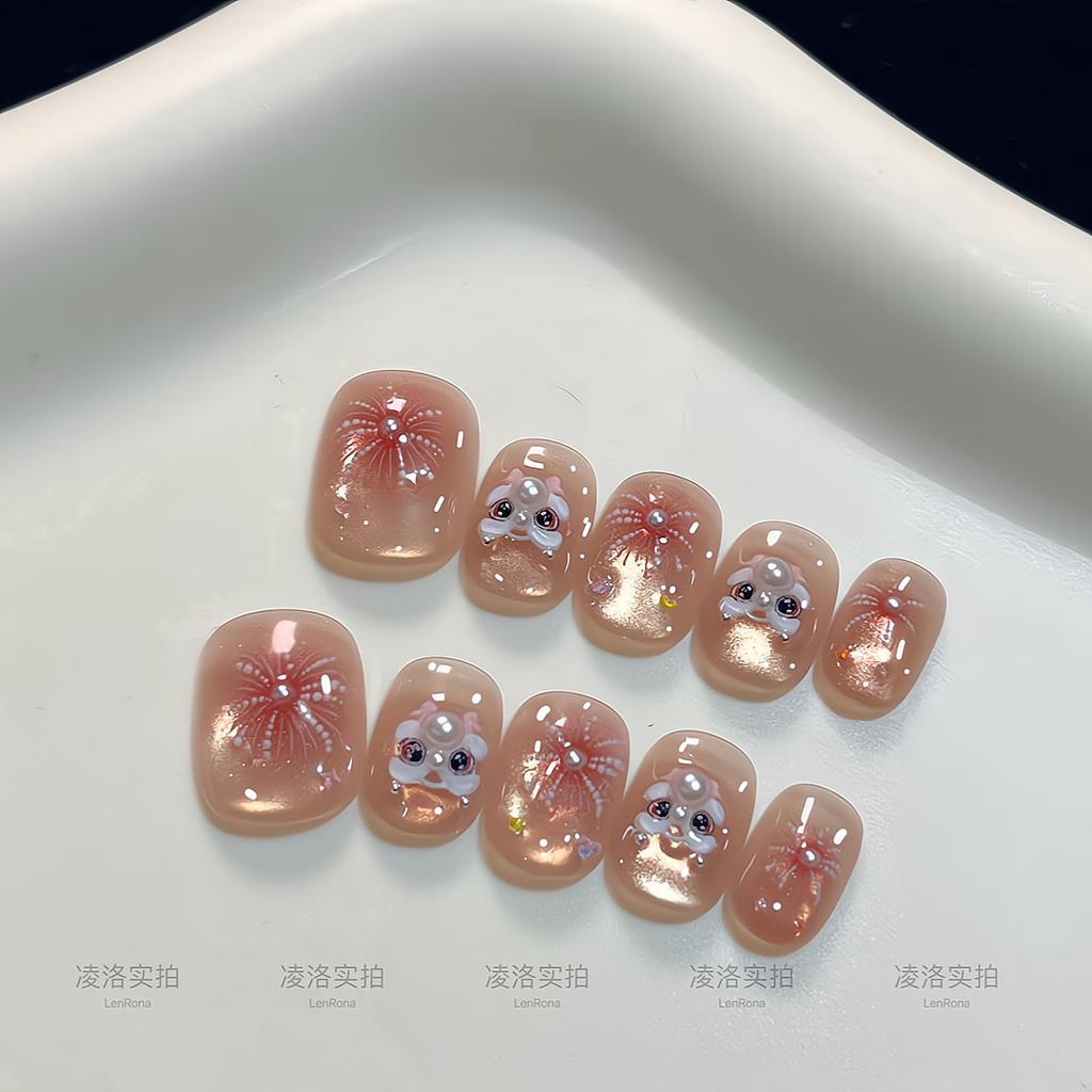 Press on Nails Artificial Acrylic Nails Glossy False Nails Full Cover Stick on Nails Square Fake Nails with Glitter Design Glue on Nails for Women