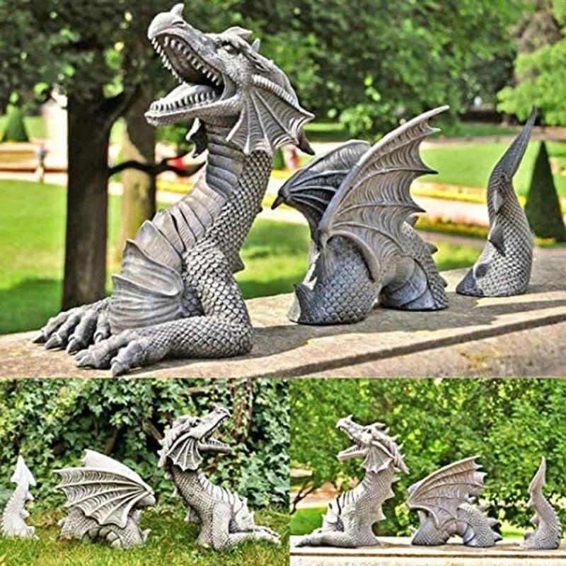 Dragon Shape Sculptures Resin Giants Lawn Sculpture Gothic Fantasy Dragon Figure Art Garden Patio Lawn Statues Garden Decoration