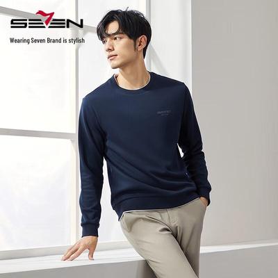Septwolves Men's Faux Two-Piece Plush Round Neck Sweatshirt
