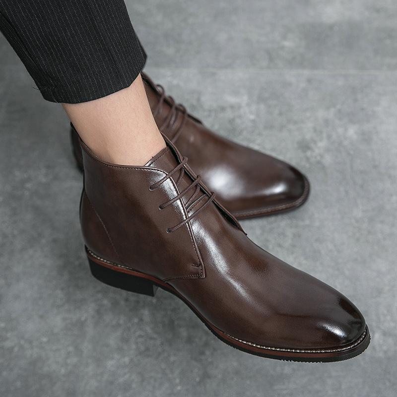 New Autumn Hairstylist High Top Pointed Casual Leather Shoes British Boots Shoes Leather Boots