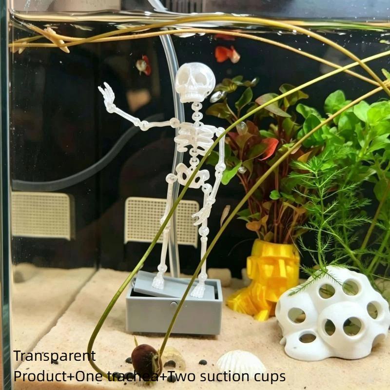 Aquarium Dancing Skeleton Bubbler Realistic Interactive Fish Tank Decor with Air Hose for Saltwater Aquarium Landscape