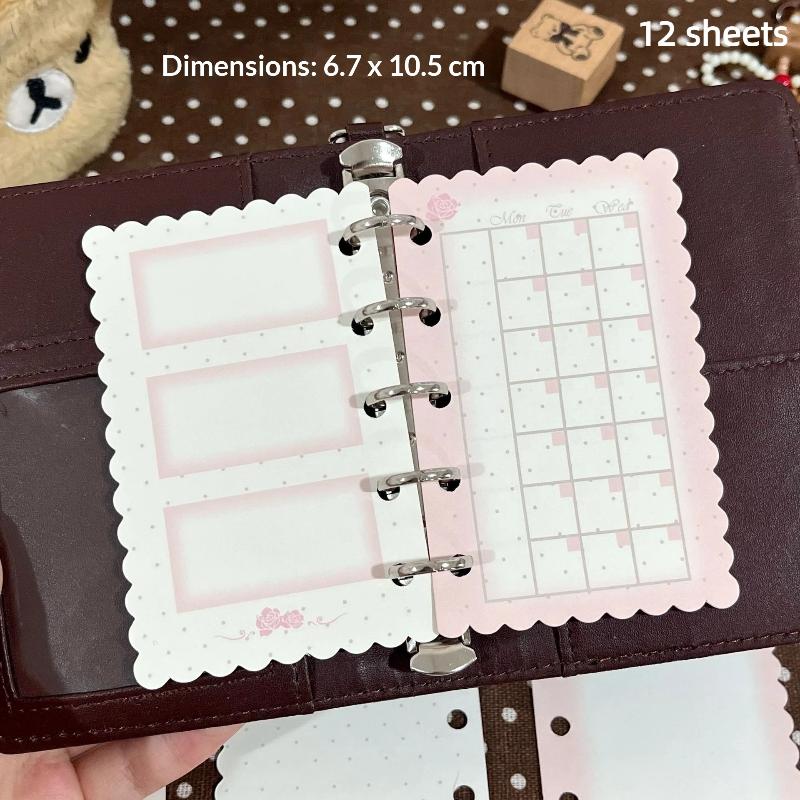 Æstetisk 6-huls ringbind påfyldningspapir 60 ark 6 designs M5 løse ark planlæggerindsats Pink Brun Journal sider