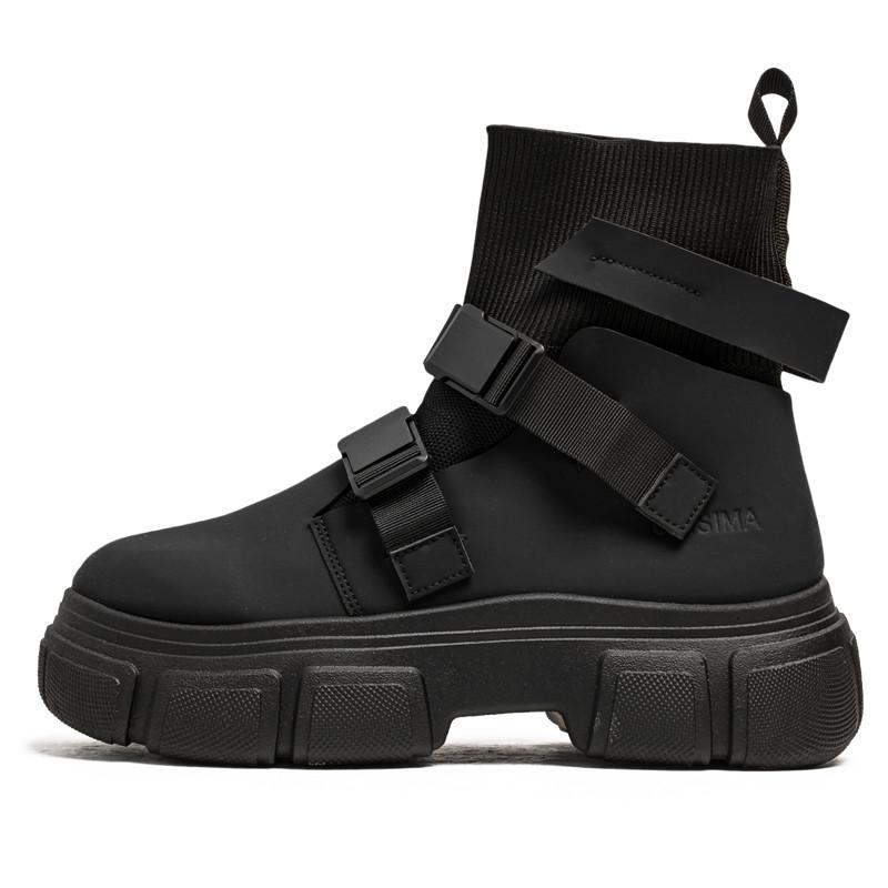 Fashion Gray Men's Buckle Strap Boots Trendy Designer Socks Boots Men Tooling Platform Shoes Man Slip-On Autumn Winter Footwear