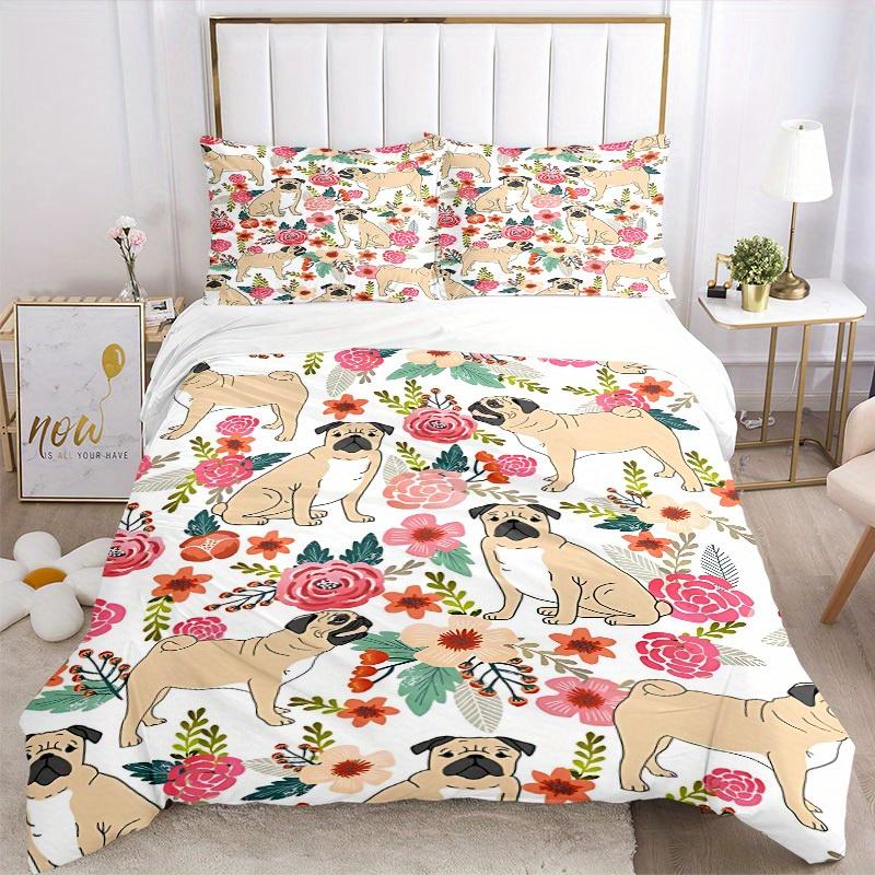 3pcs Pug Pattern Bedding Set, Suitable for Bedroom Decoration, (Includes 1 Duvet Cover And 2 Pillowcases, Quilt Not Included) Yy250822154